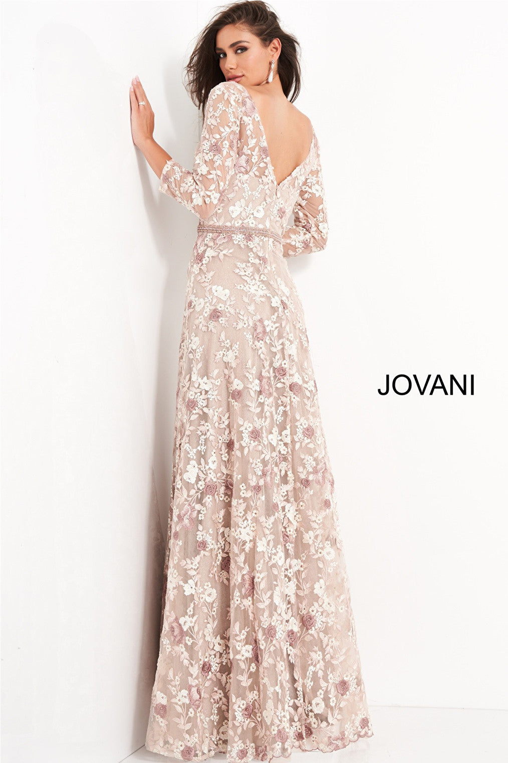 Pink floral embellished Jovani MOB and evening dress 04451