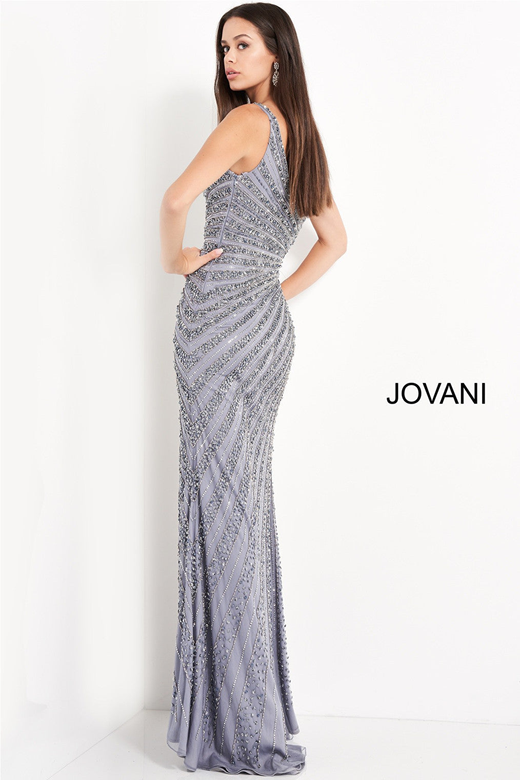 Sheath grey beaded dress Jovani 04539