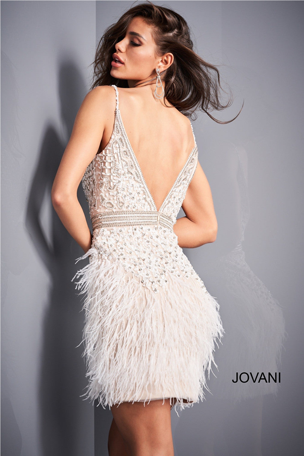 Beaded bodice ivory homecoming dress Jovani 04624