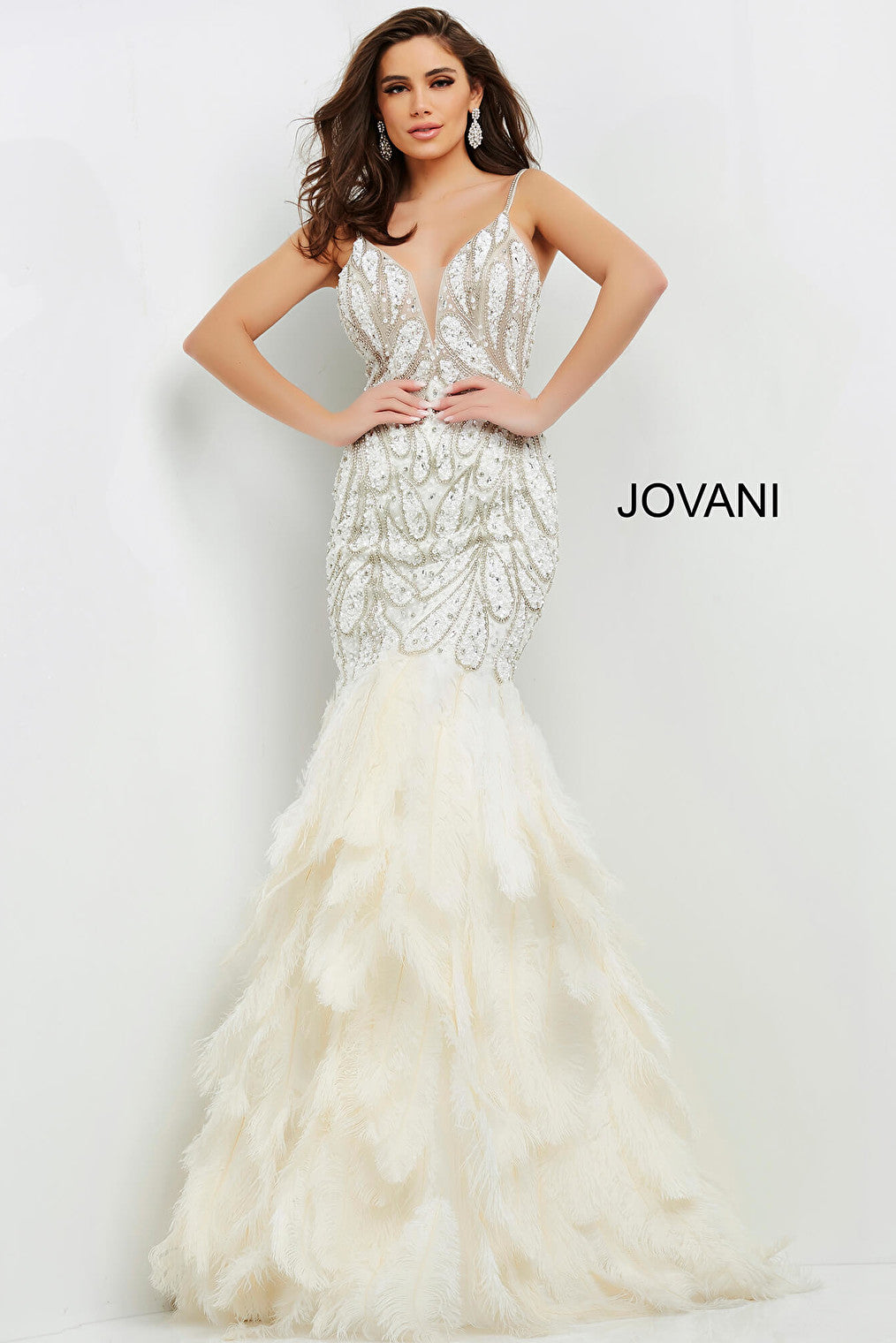 Off white feather Jovani pageant dress 04625