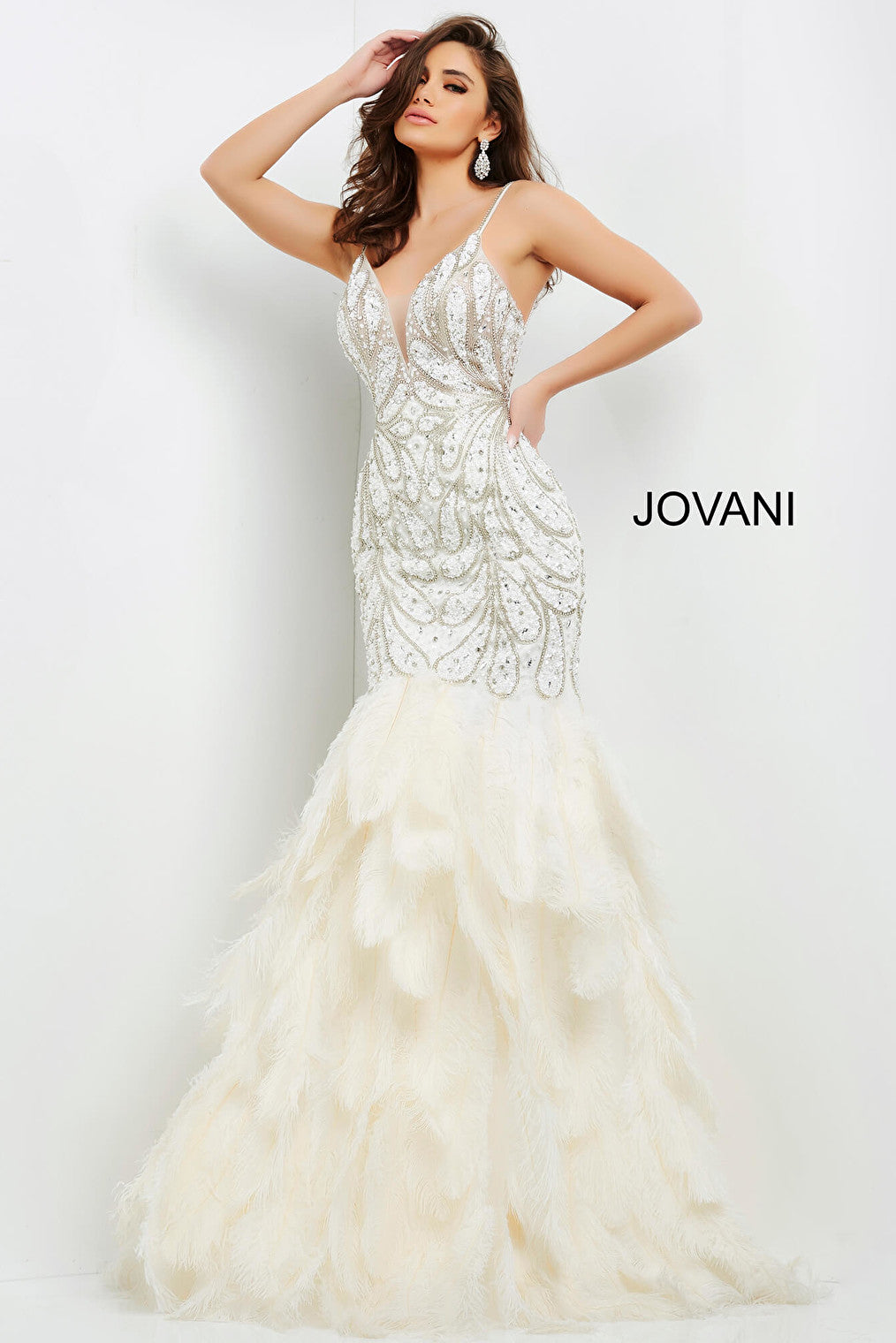 Off white embellished prom gown Jovani 04625