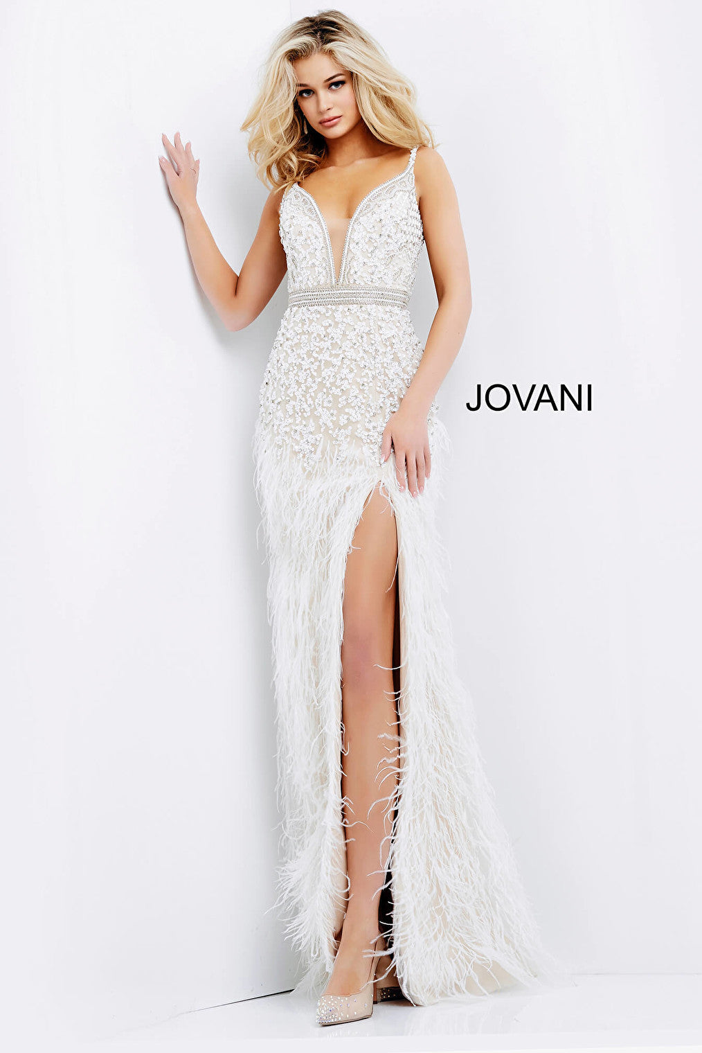 White high slit dress Jovani 04626