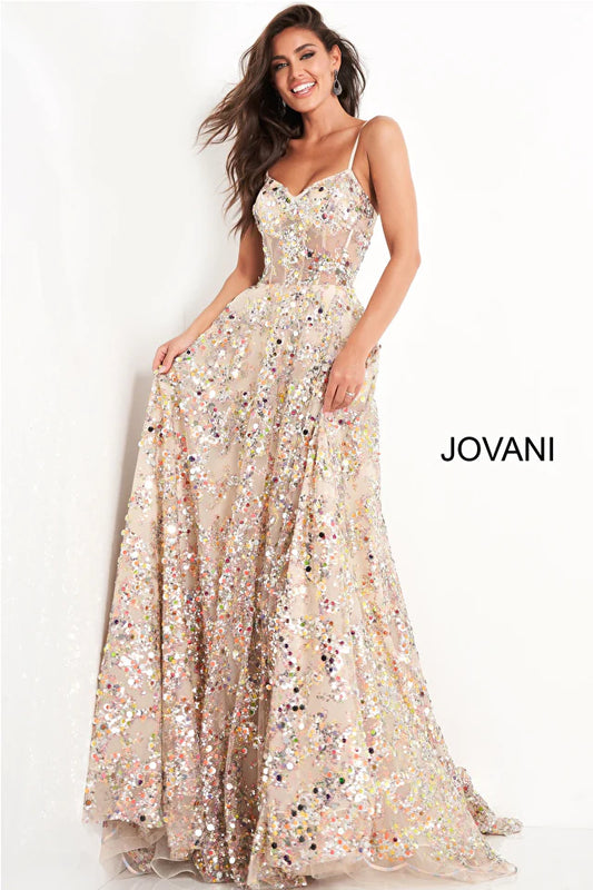 Jovani 04630 Gold Spaghetti Strap Sweetheart Neck Evening Dress