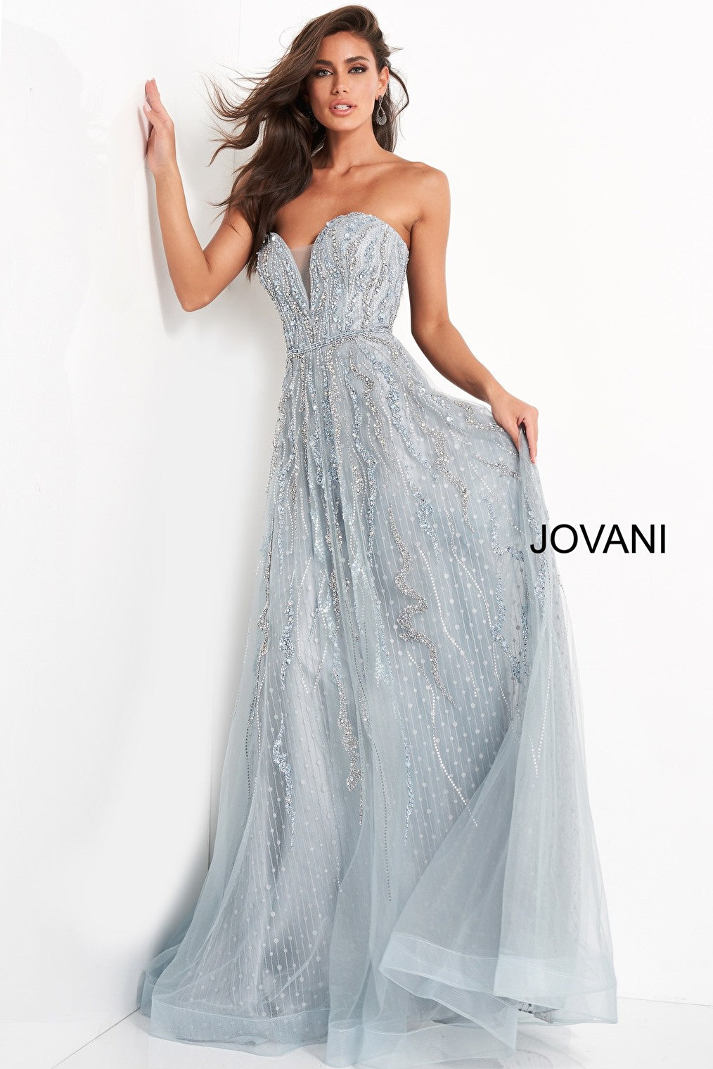Blue plunging neck Jovani evening dress 04633