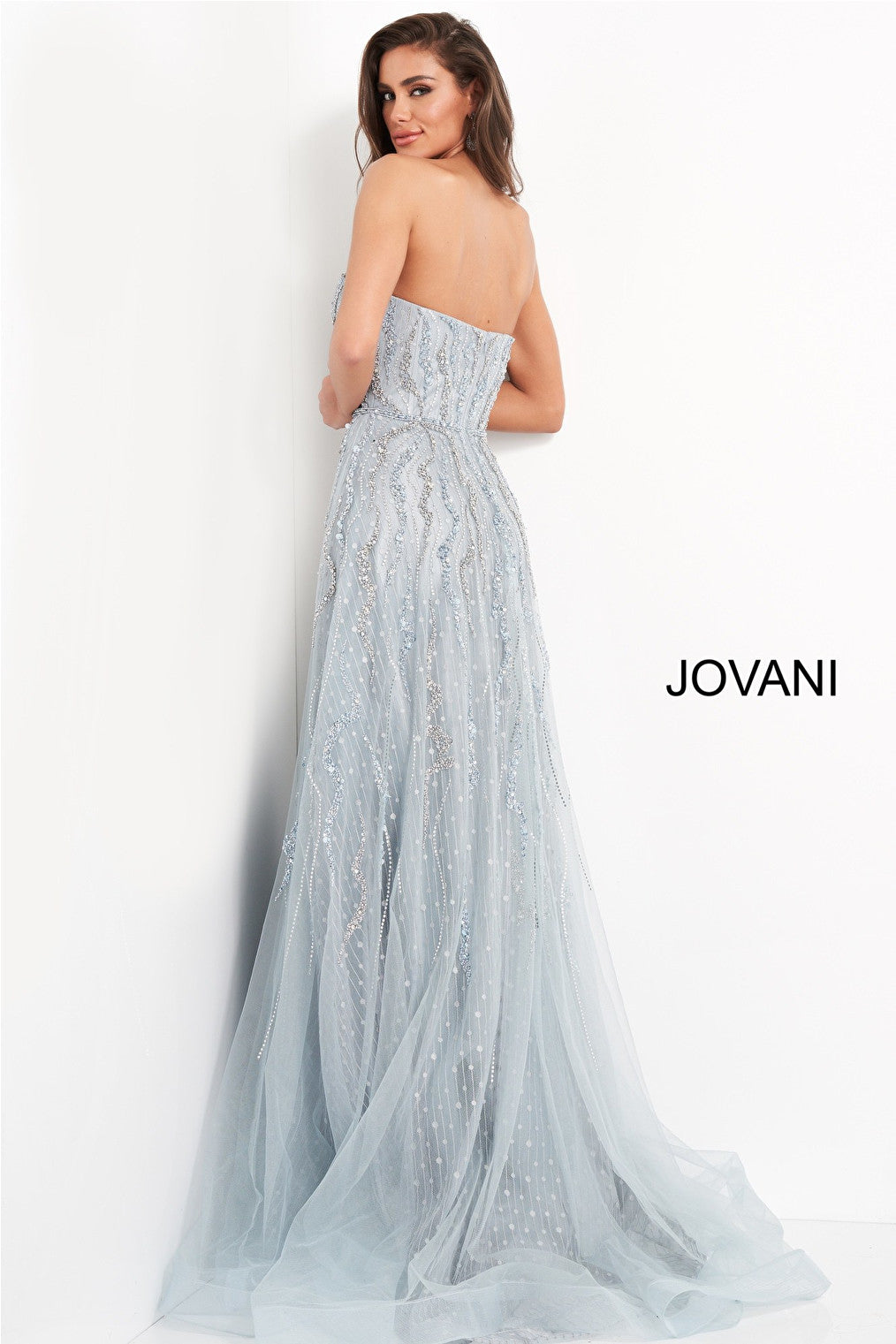 Strapless beaded blue evening dress Jovani 04633