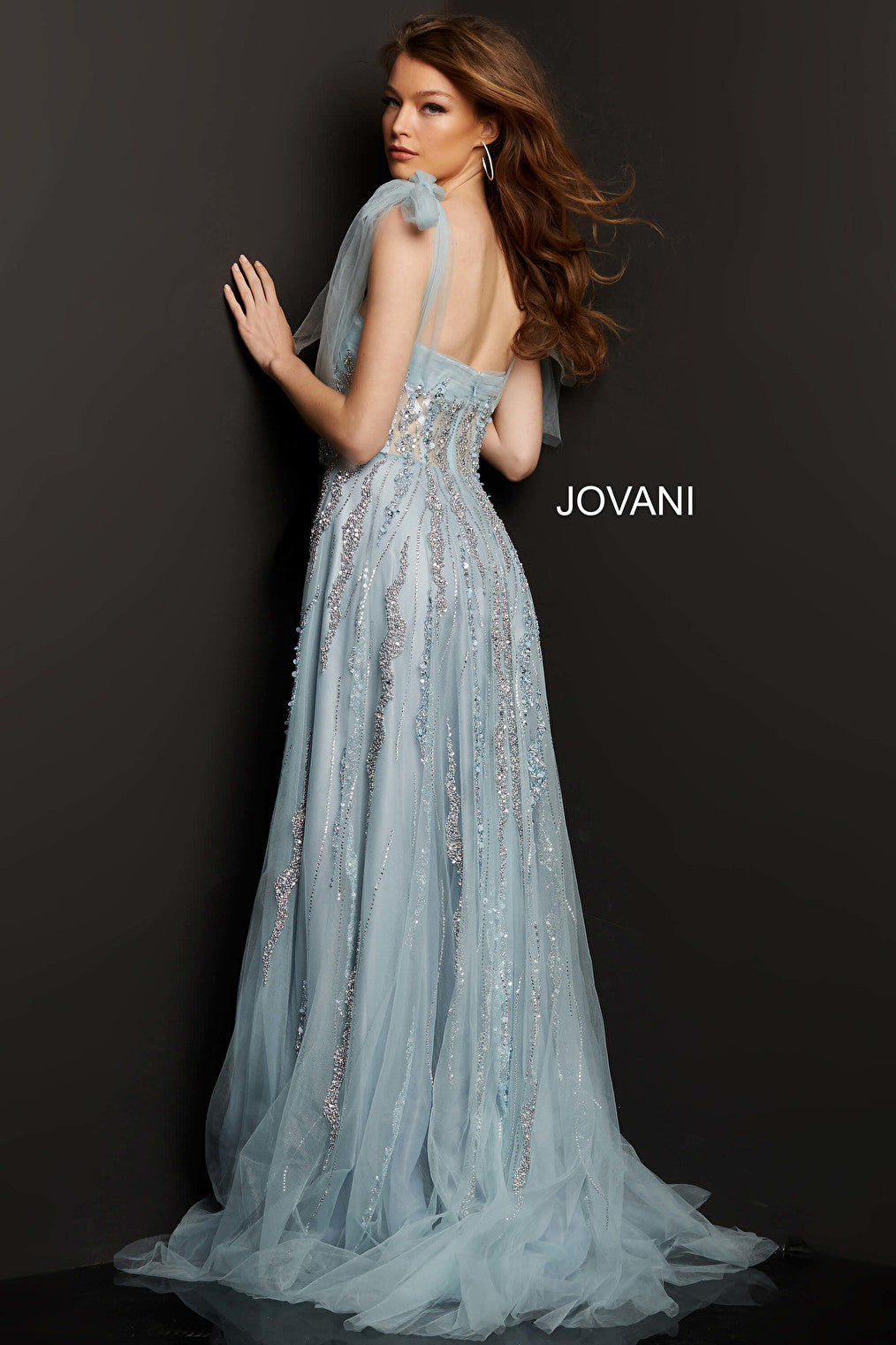 Jovani 04634 Navy Sweetheart Neck Maxi Evening Dress