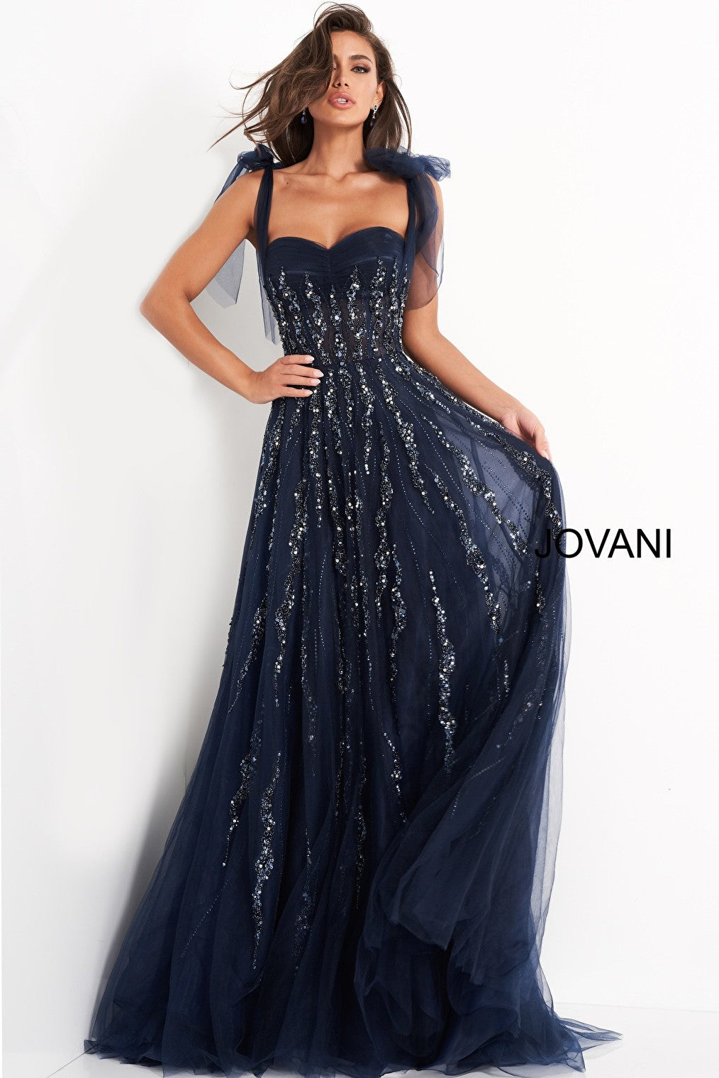 Navy ebaded Jovani evening gown 04634