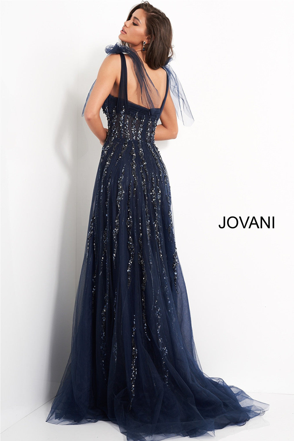 Sweetheart neck navy Jovani evening dress 04634
