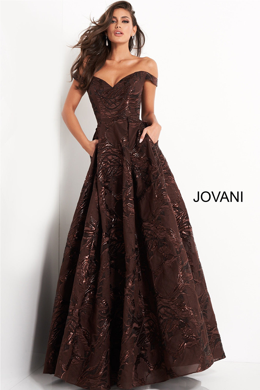Brown evening dress with pockets Jovani 05017