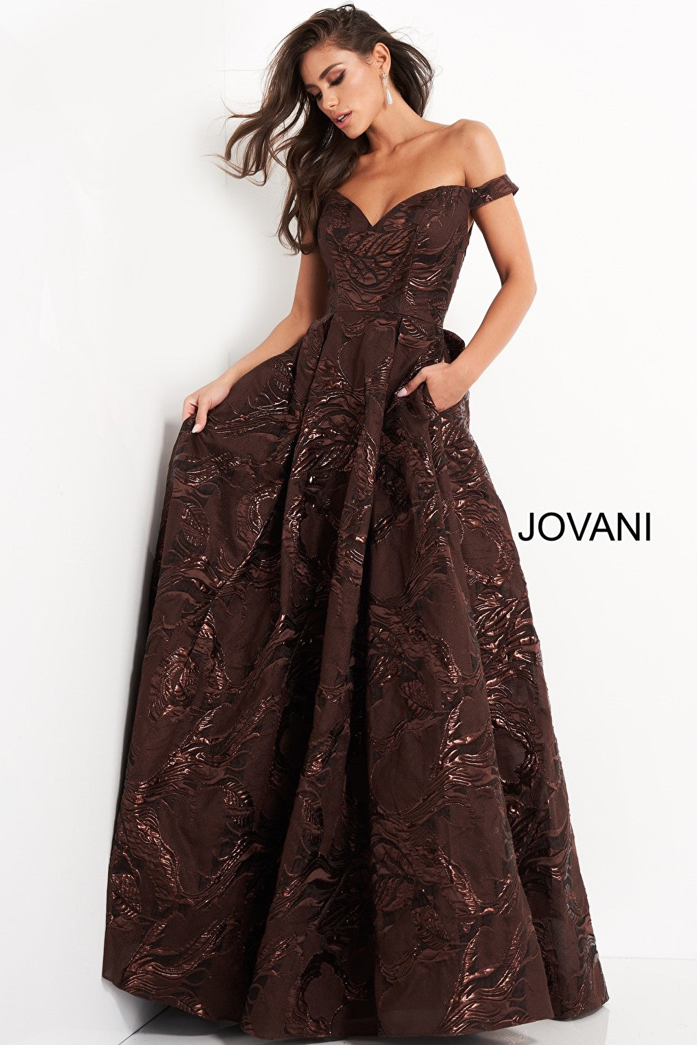 Brown sweetheart neck Jovani evening gown 05017
