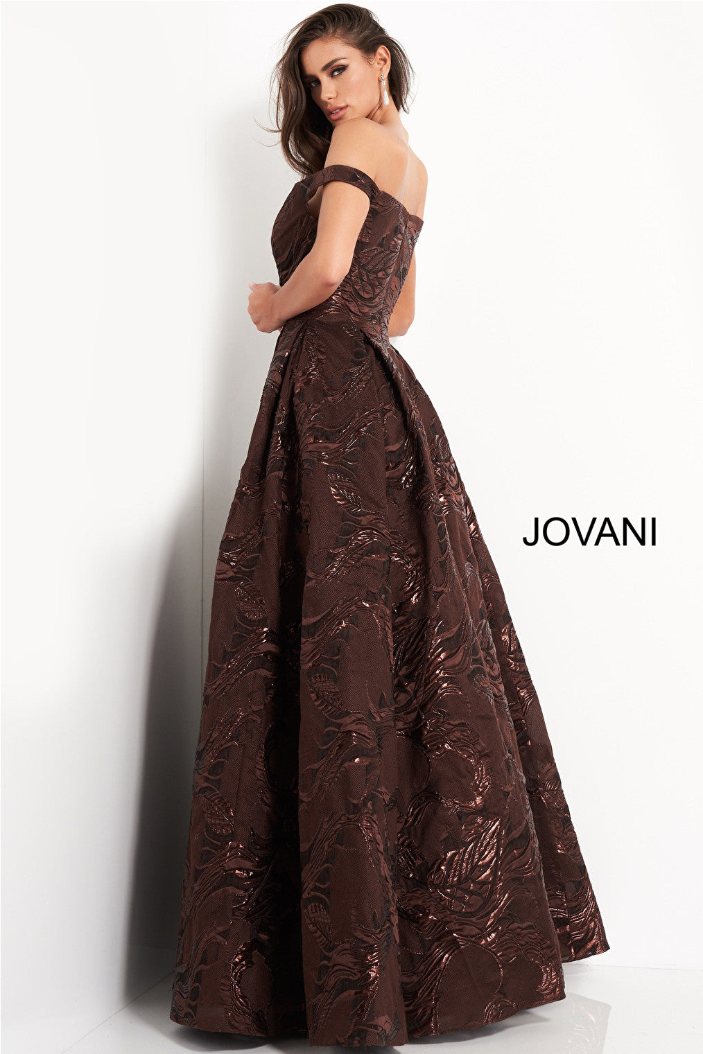 Brown full skirt Jovani evening dress 05017