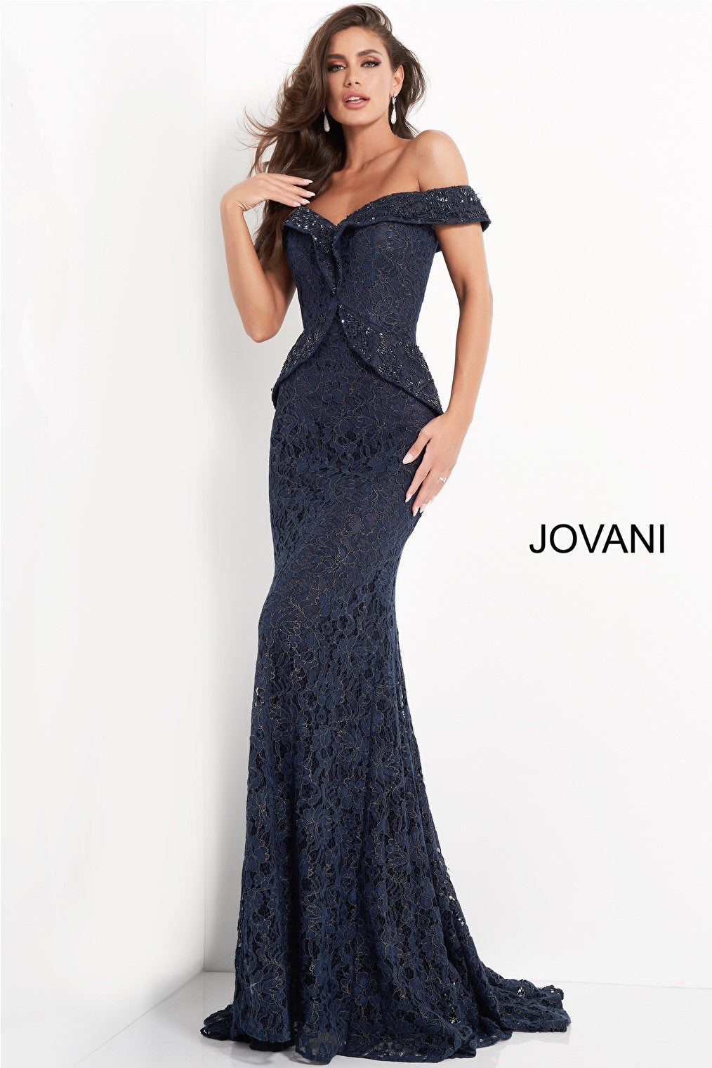 Navy lace fitted mob and evening dress 05059