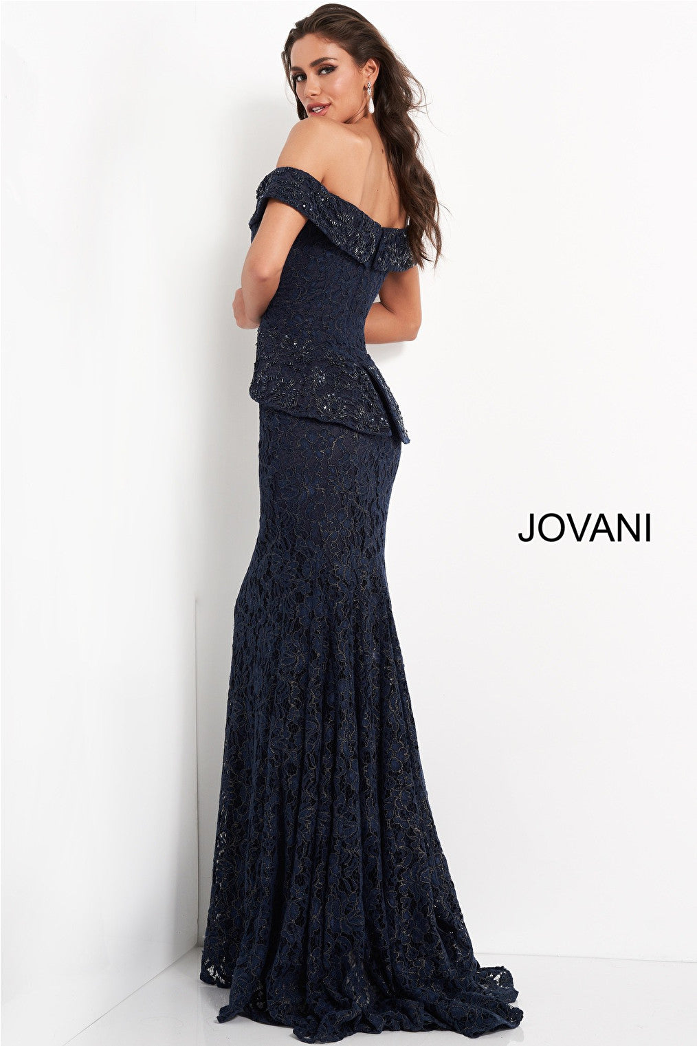 navy form fitting mob and evening dress Jovani 05059