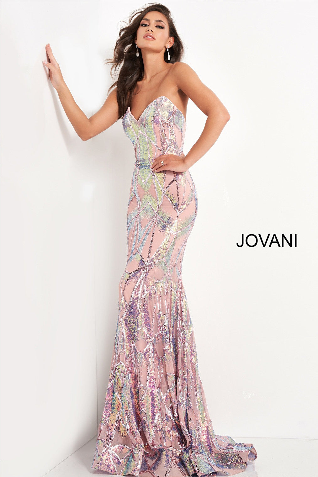 Pink sequin fitted prom dress Jovani 05100