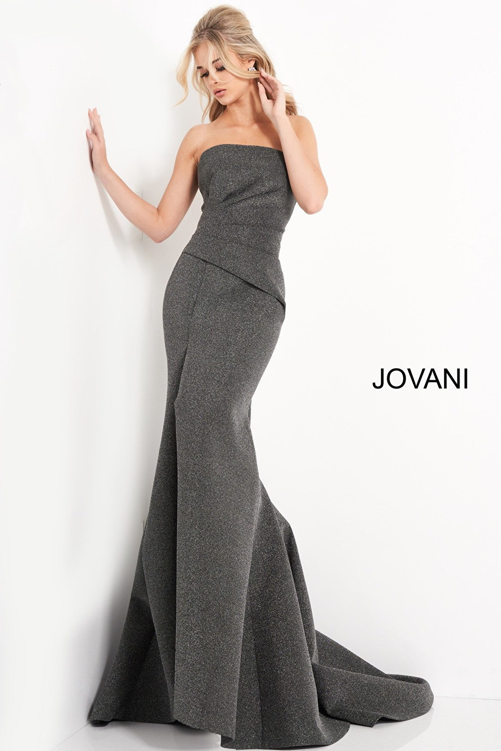 Black silver scuba Jovani evening dress 05490