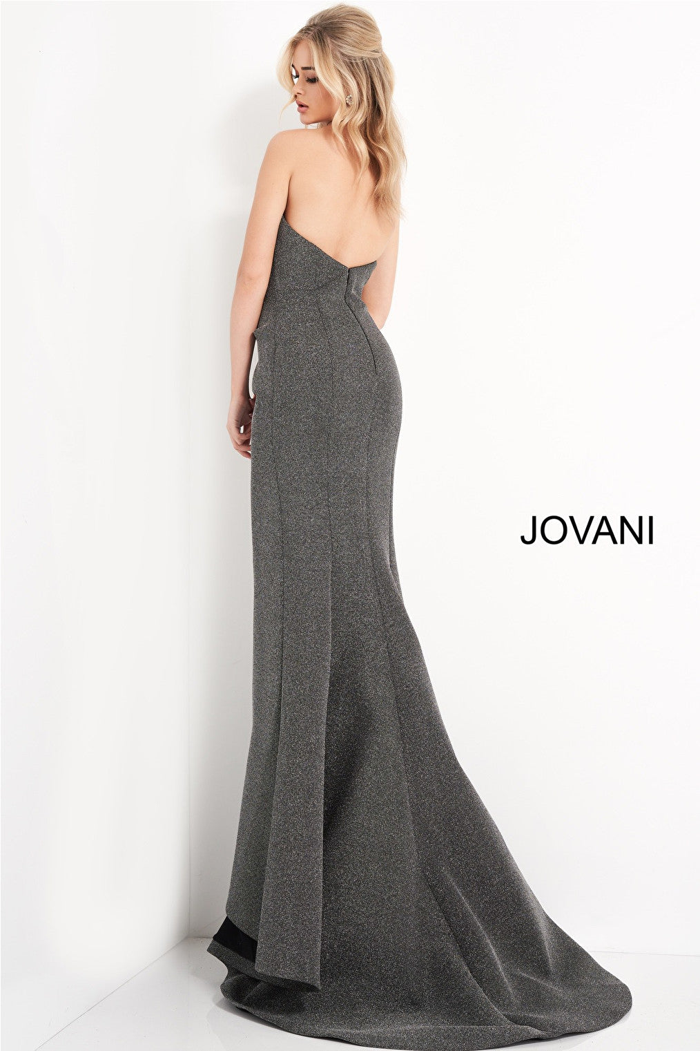 Strapless sheath black silver evening dress Jovani 05490