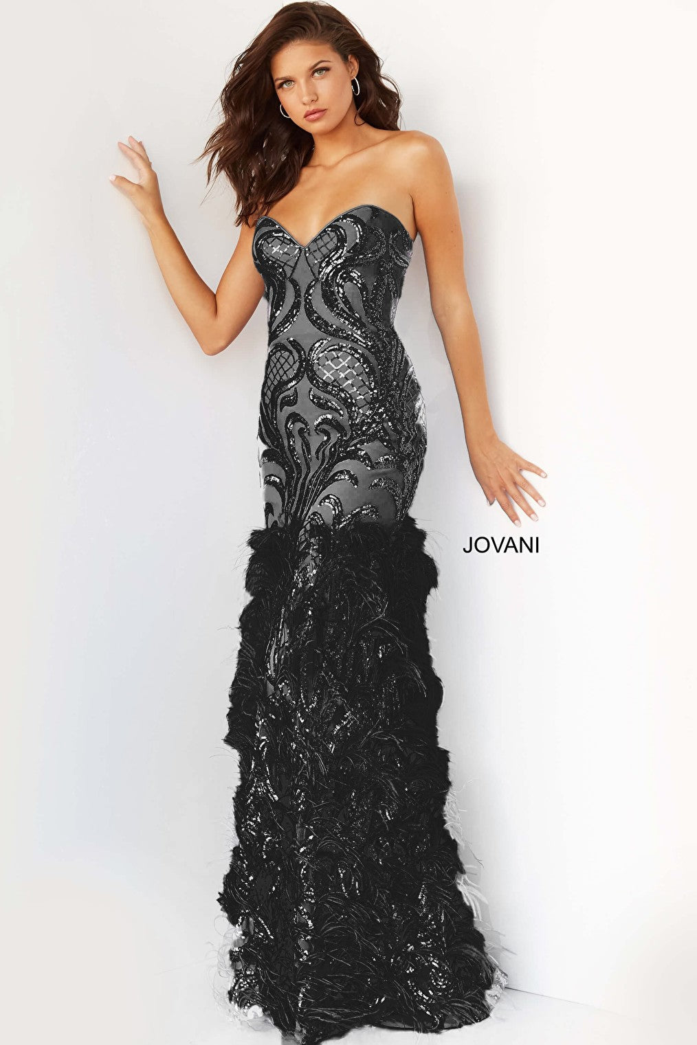 black feather dress https://www.jovani.com/prom-dresses/jovani-05667-strapless-sweetheart-neck-embellished-prom-dress