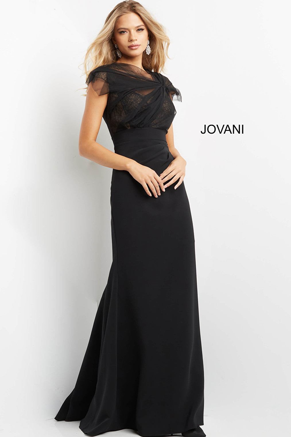 Jovani 05675 Black Ruched Bodice Empire Waist Evening Dress
