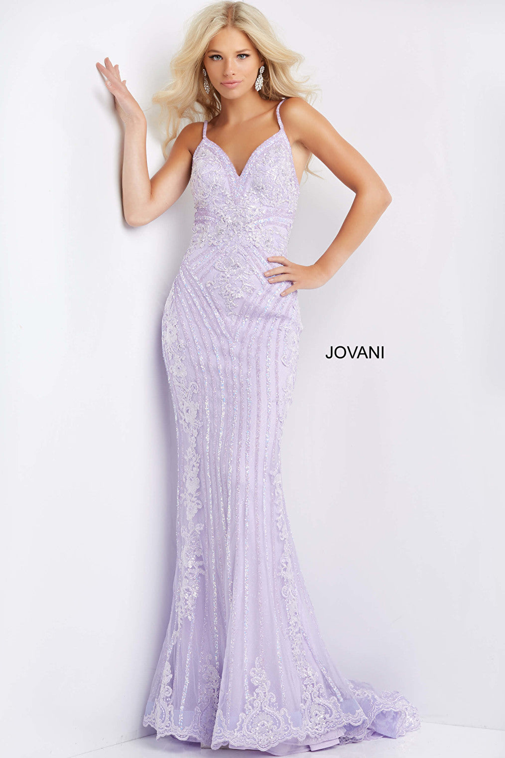 Lilac spaghetti strap gown Jovani prom 05752