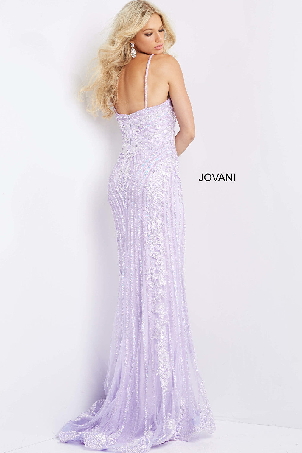 Lilac plunging neck long dress 05752