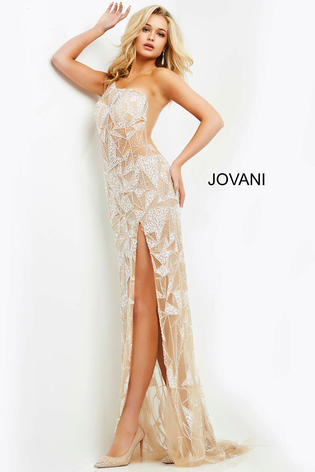 One shoulder nude Jovani prom dress 05873
