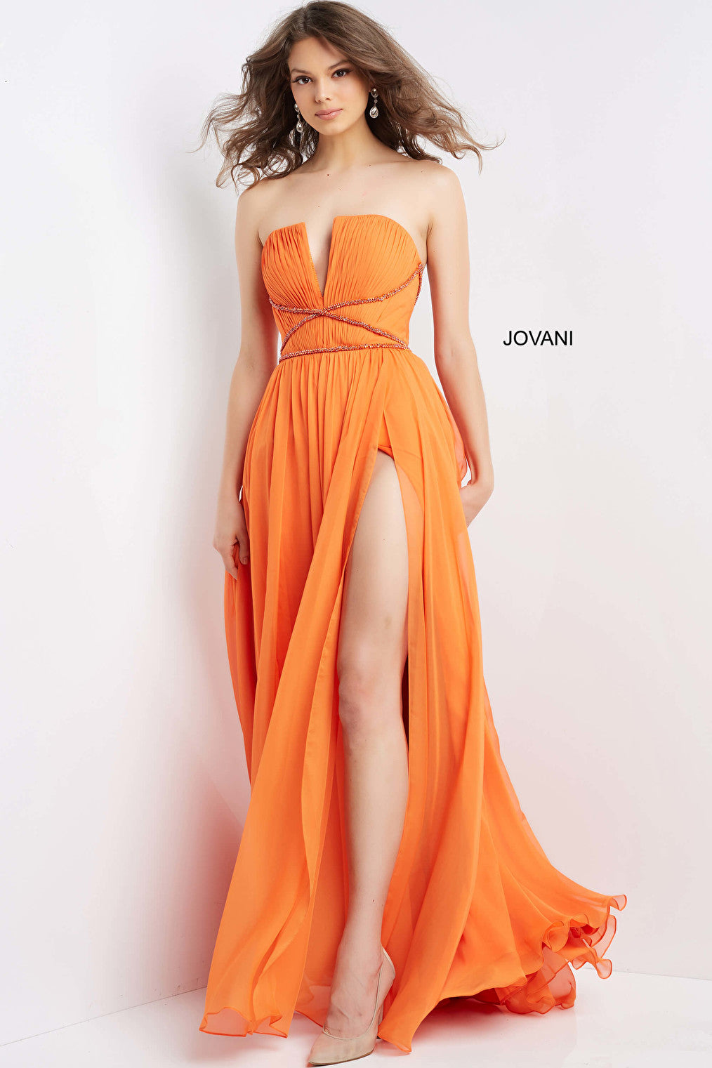 Orange strapless Jovani prom dress 05971