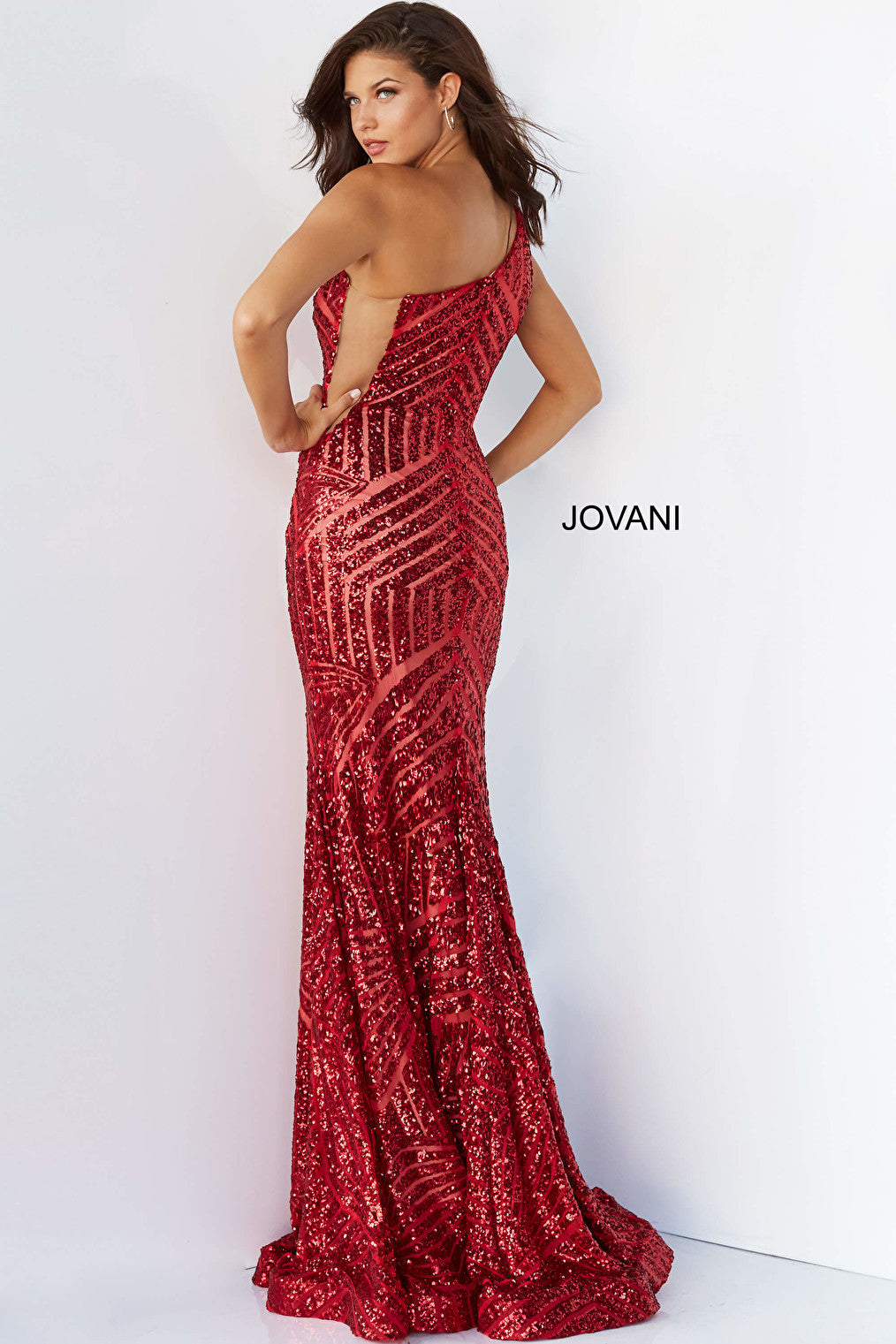 Form fitting red sequin prom dress 06017