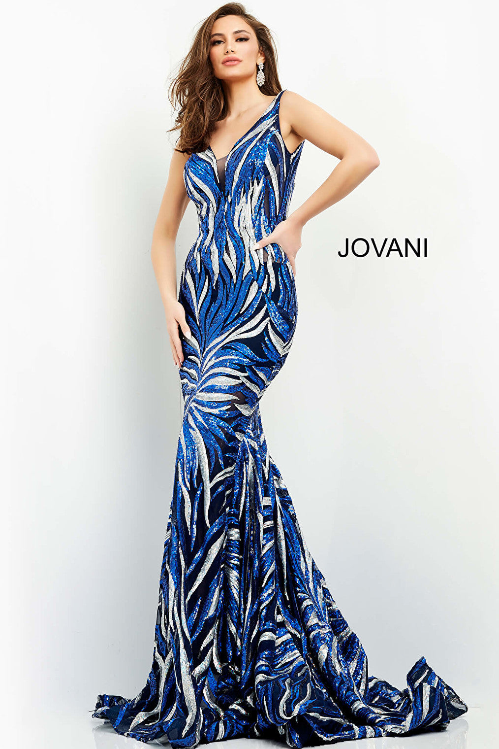 Navy silver sequin dress Jovani 06153