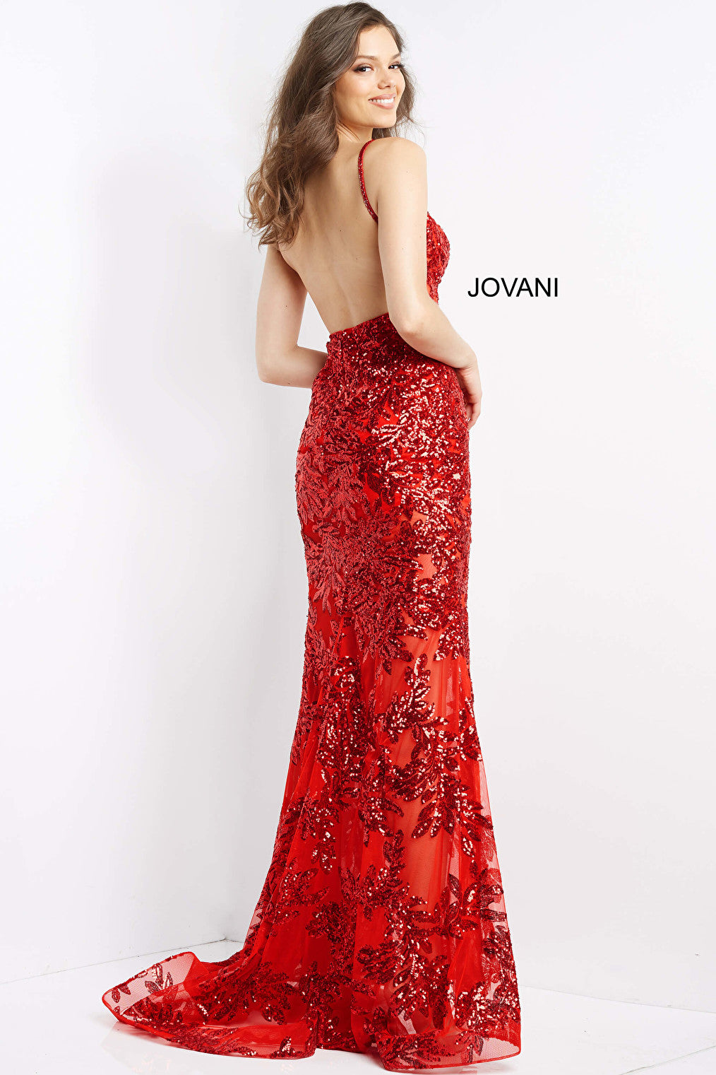 Backless red long Jovani prom dress 06203