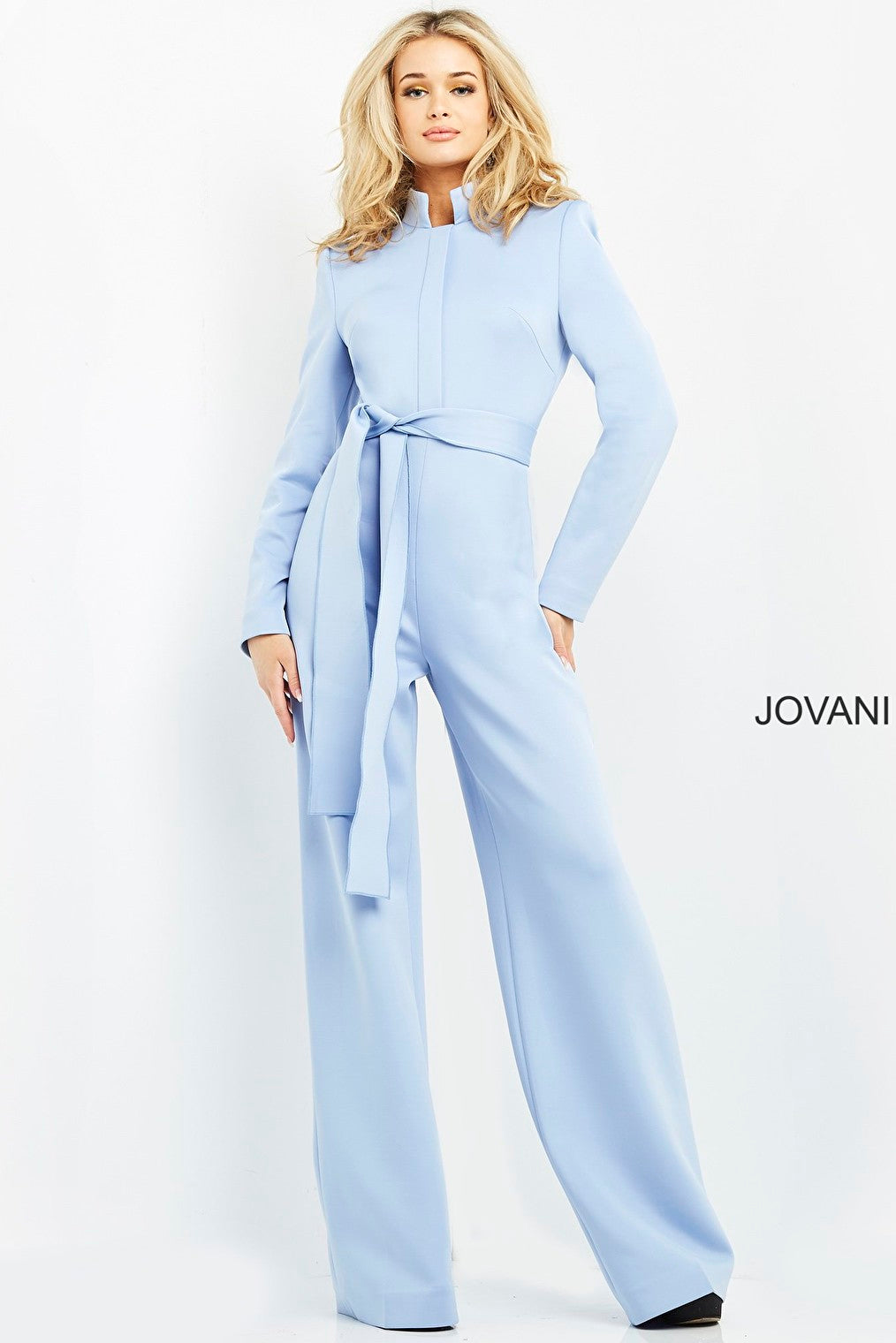 Straight leg pants light blue jumpsuit Jovani 06205