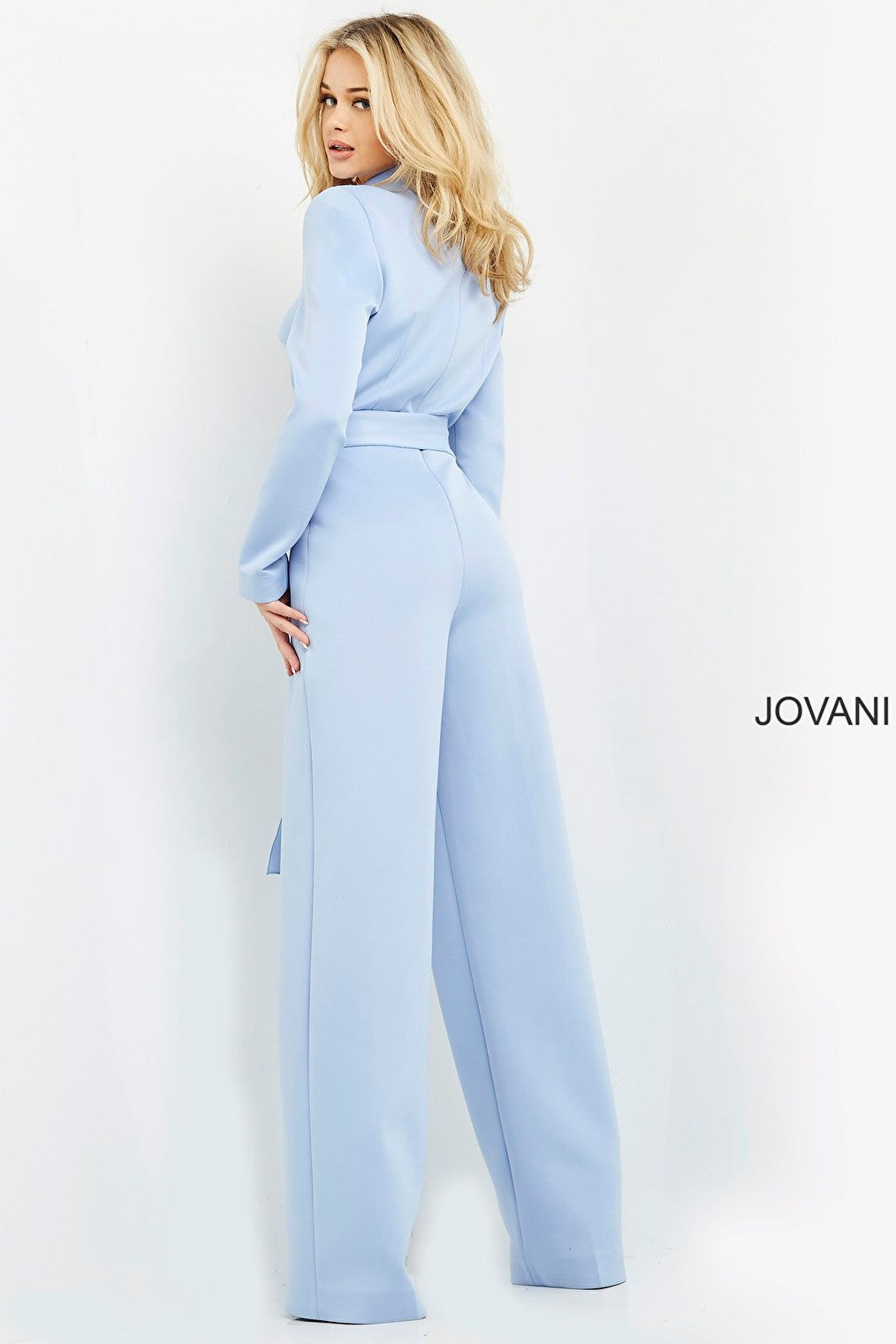 Close back light blue jumpsuit Jovani 06205
