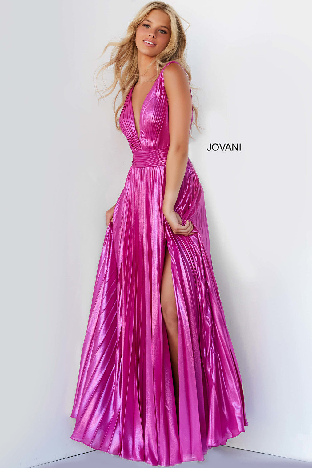 Hot pink high waist maxi prom dress 06220