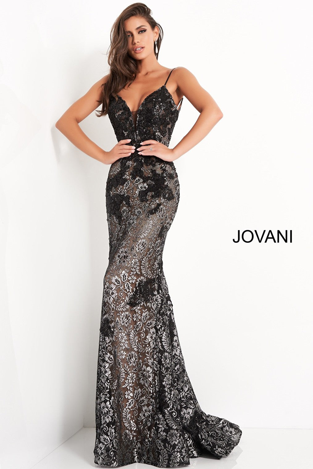 Black silver prom dress 06438
