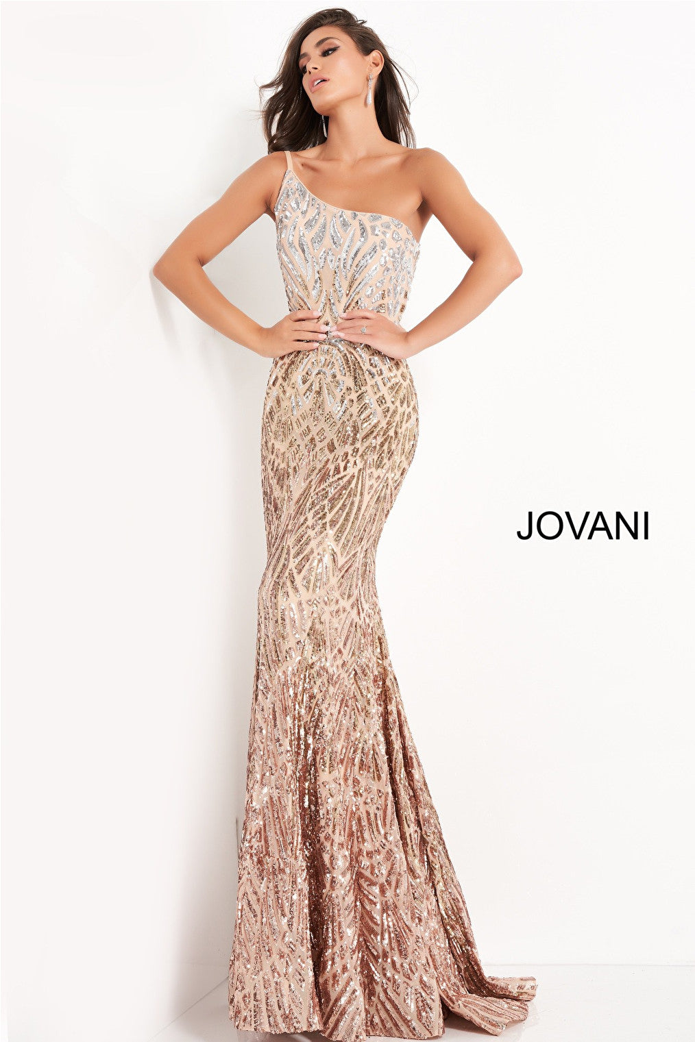 Cafe silver embellished prom dress Jovani 06469