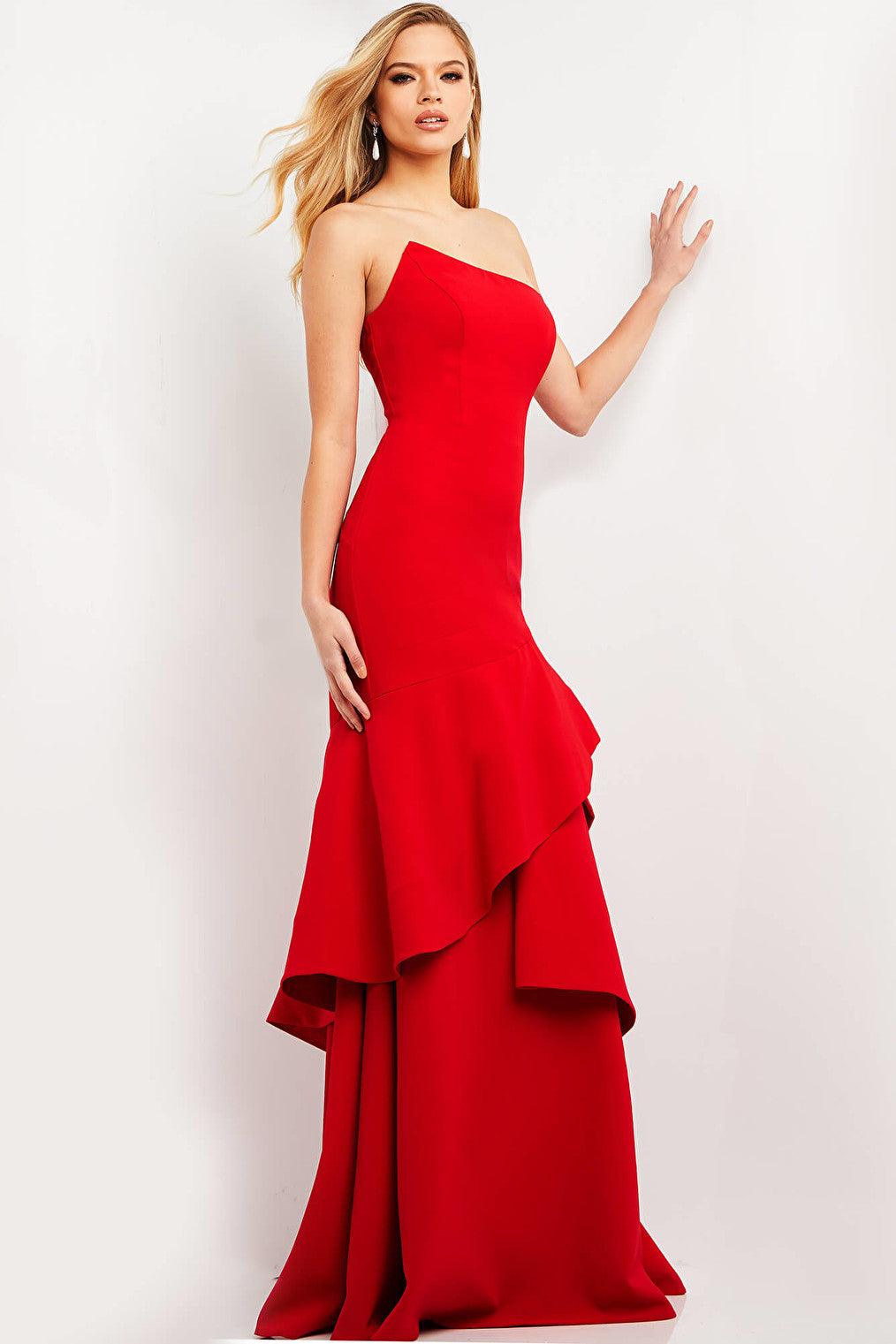 Red strapless Jovani evening dress 06509