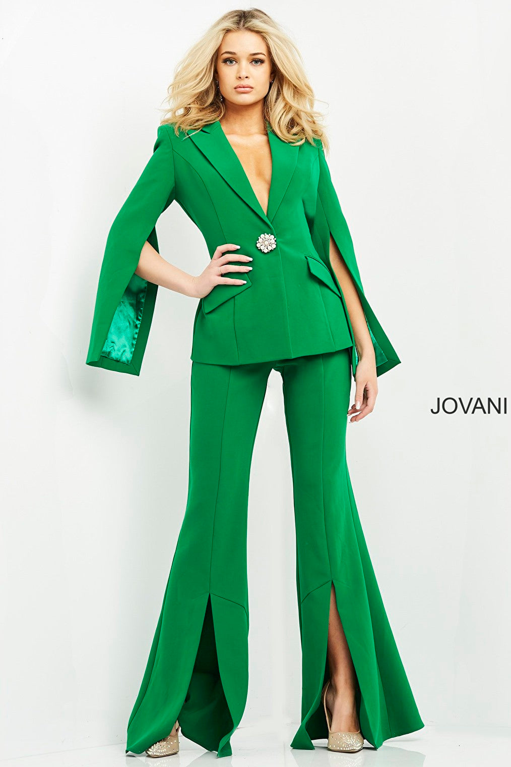 Flare pants emerald contemporary suit 06922