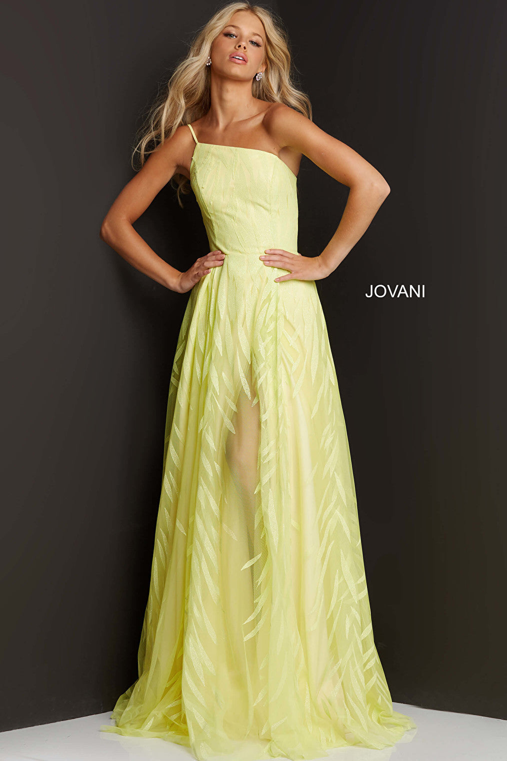 One shoulder yellow prom dress 07251