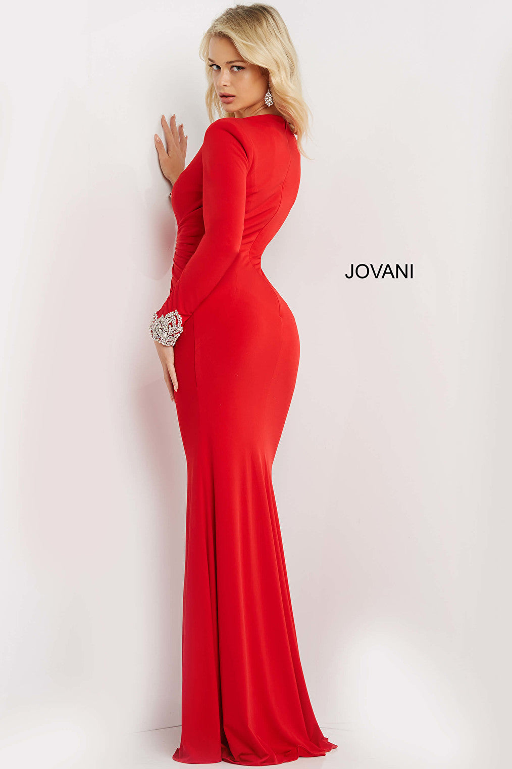 Red jersey close back prom dress 07320