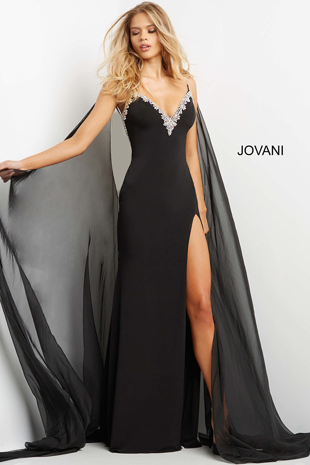 Long chiffon tails Jovani gown 08022