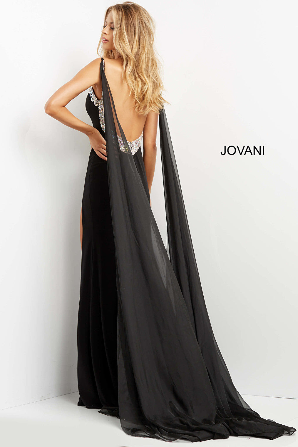 Backless embellished Jovani prom dress 08022