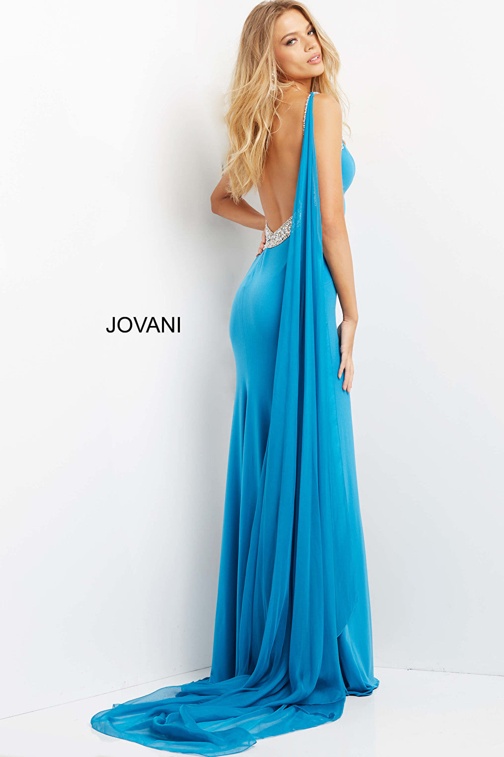 Turquoise Jovani dress with train 08022