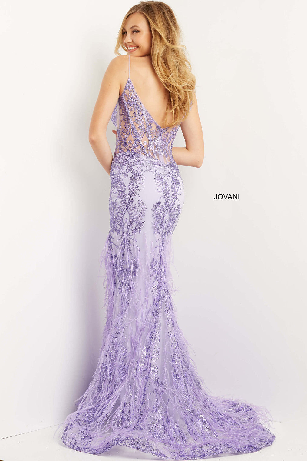 Lilac feather skirt prom dress 08141