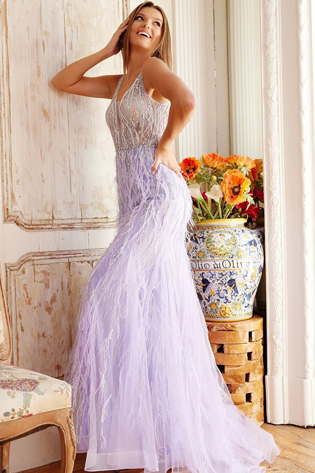 lilac feather dress 08144