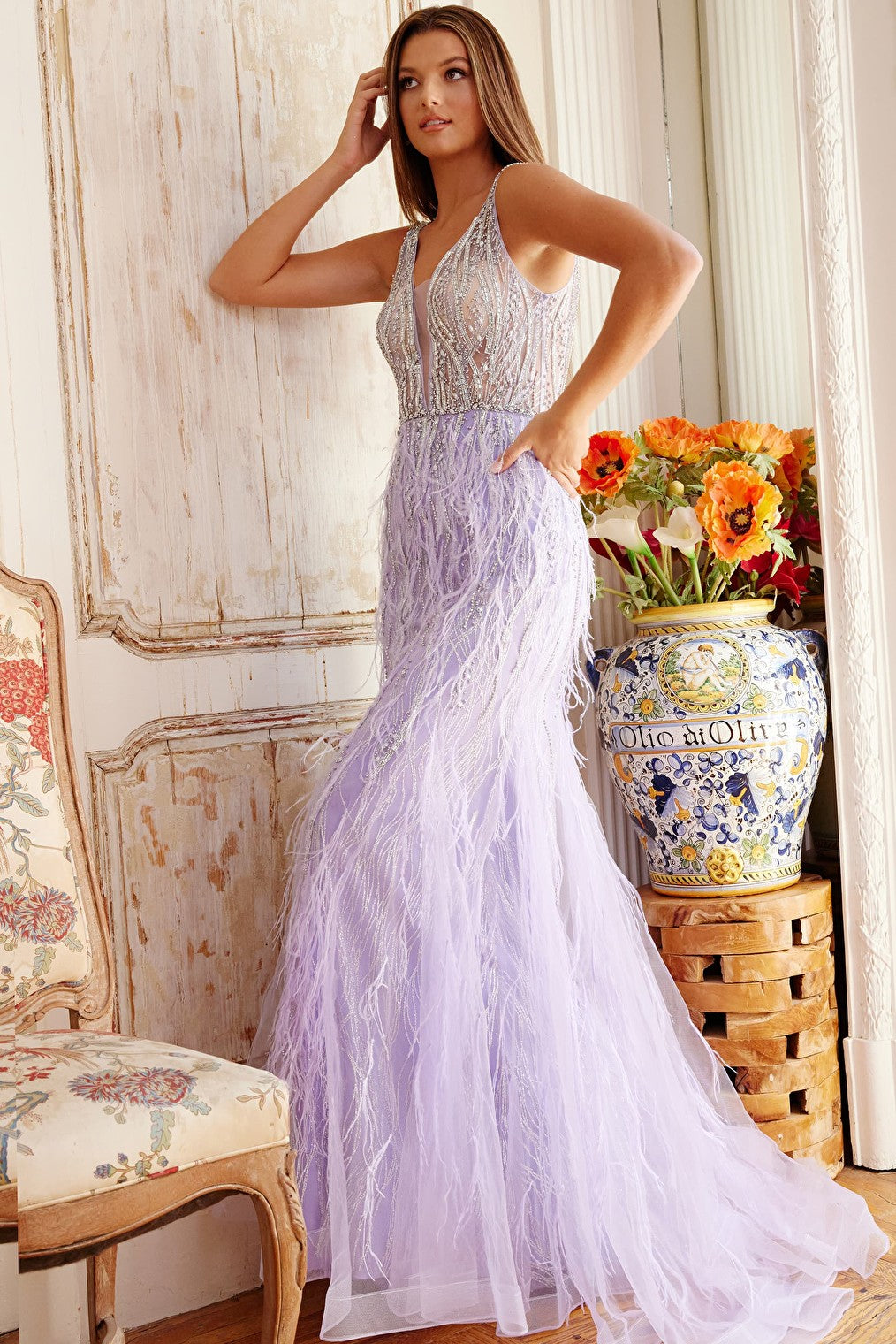 lilac feather skirt dress 08144