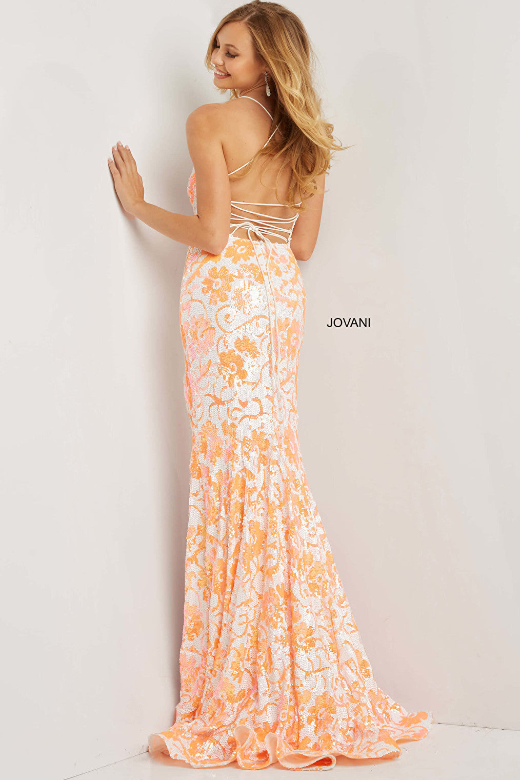 orange backless  dress 08255