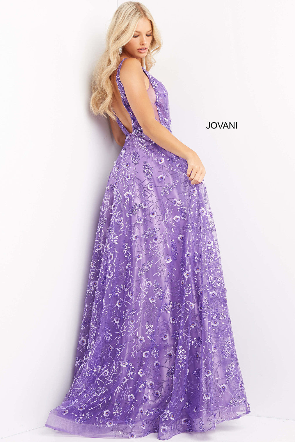 Purple open back A line dress Jovani 08422