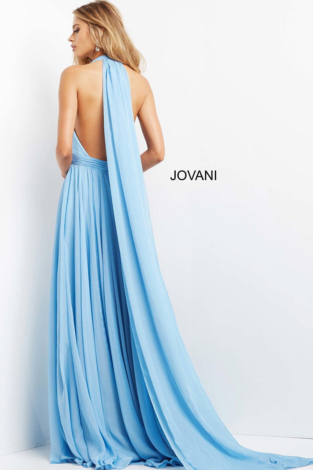 Light blue backless Jovani prom dress 08682