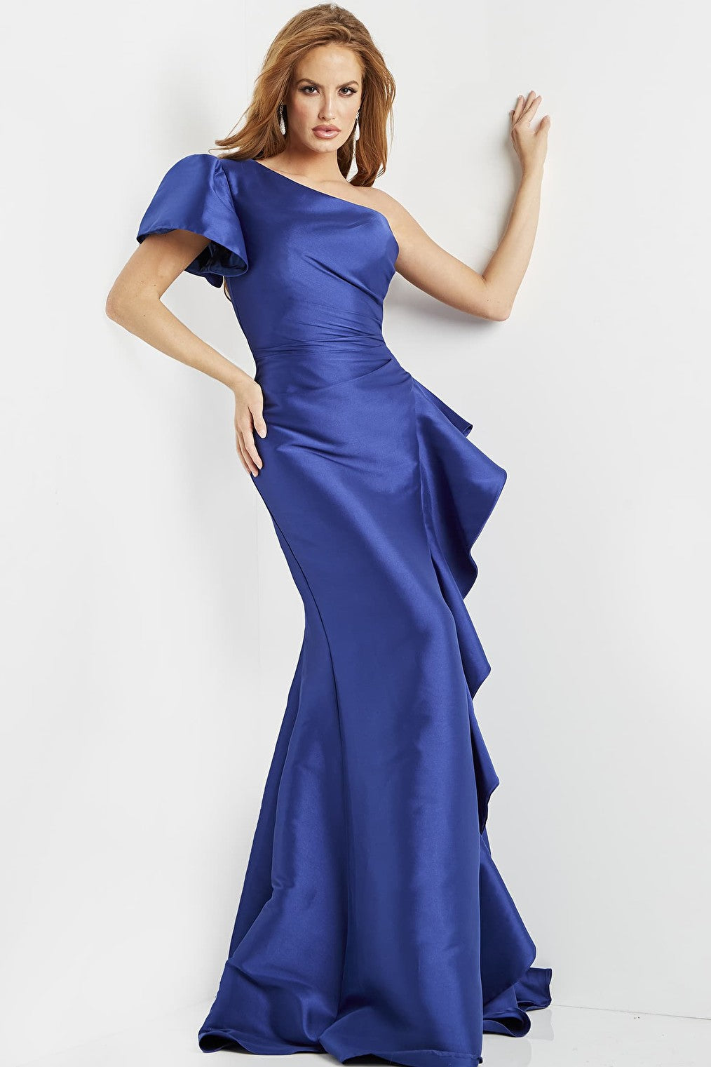 One shoulder blue dress 09201