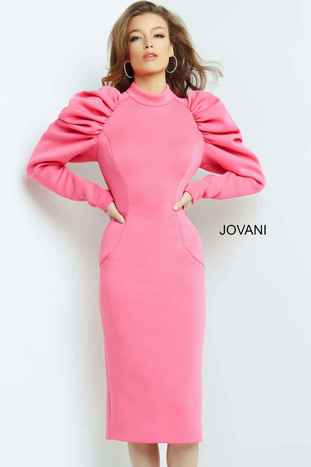 long sleeves pink dress 09355