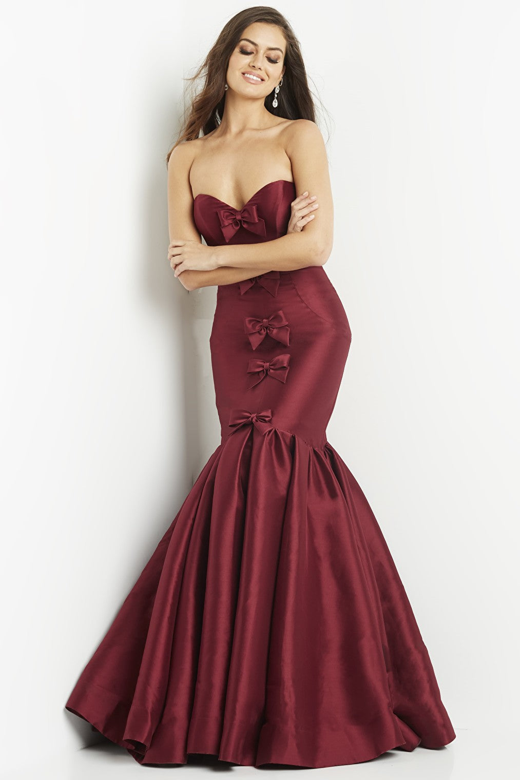 burgundy strapless dress 09388